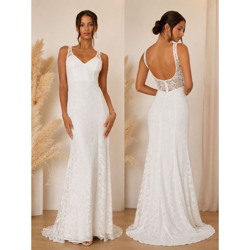 Lulus Beloved Eternity White Lace Bridal Maxi Dress Small Romantic Wedding Gown